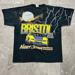 Vintage Nascar Night Storm Graphic Tee Mens XL Lightning Bristol Speedway AOP